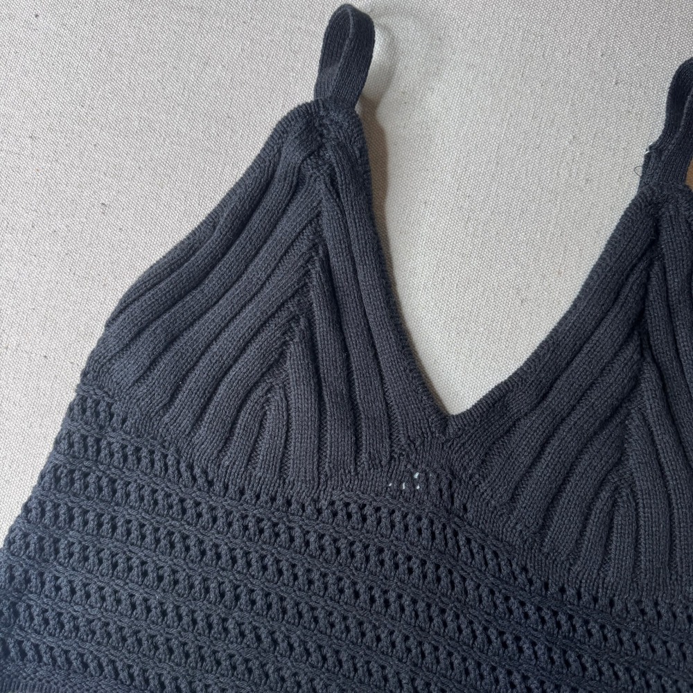 Wild Fable Black Crochet Knit Cami Top XXL V-Neck Adjustable Straps Cropped Top
